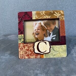 Kirklands Monogram Letter C Ceramic Photo Frame Patchwork Floral 6x4 8.5x8.5